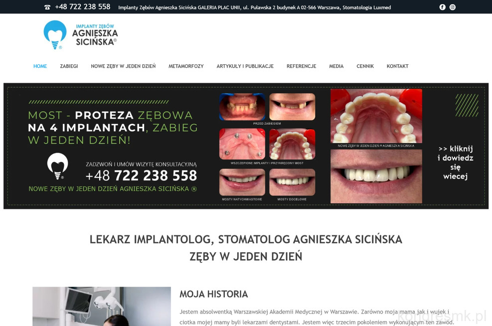 Stomatolog, Implantolog Agnieszka Sicińska strona www